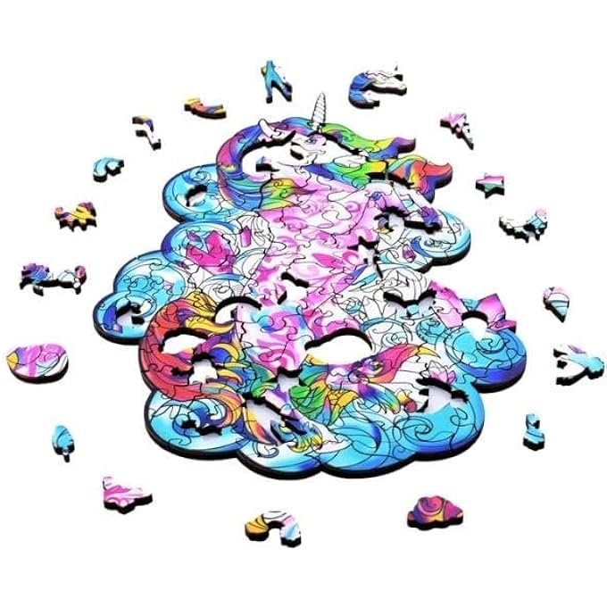 WOODEN JIGSAW PUZZLES, 3D WOODEN ANIMALS SHAPED PUZZLES, BEST GIFT FOR ADULTS AND KIDS DIY PUZZLE PIECE, COLORFUL UNIQUE SHAPED UNICORN PUZZLES A5-5.8 X 8.2 IN (A5-UNICORN) - Image 4